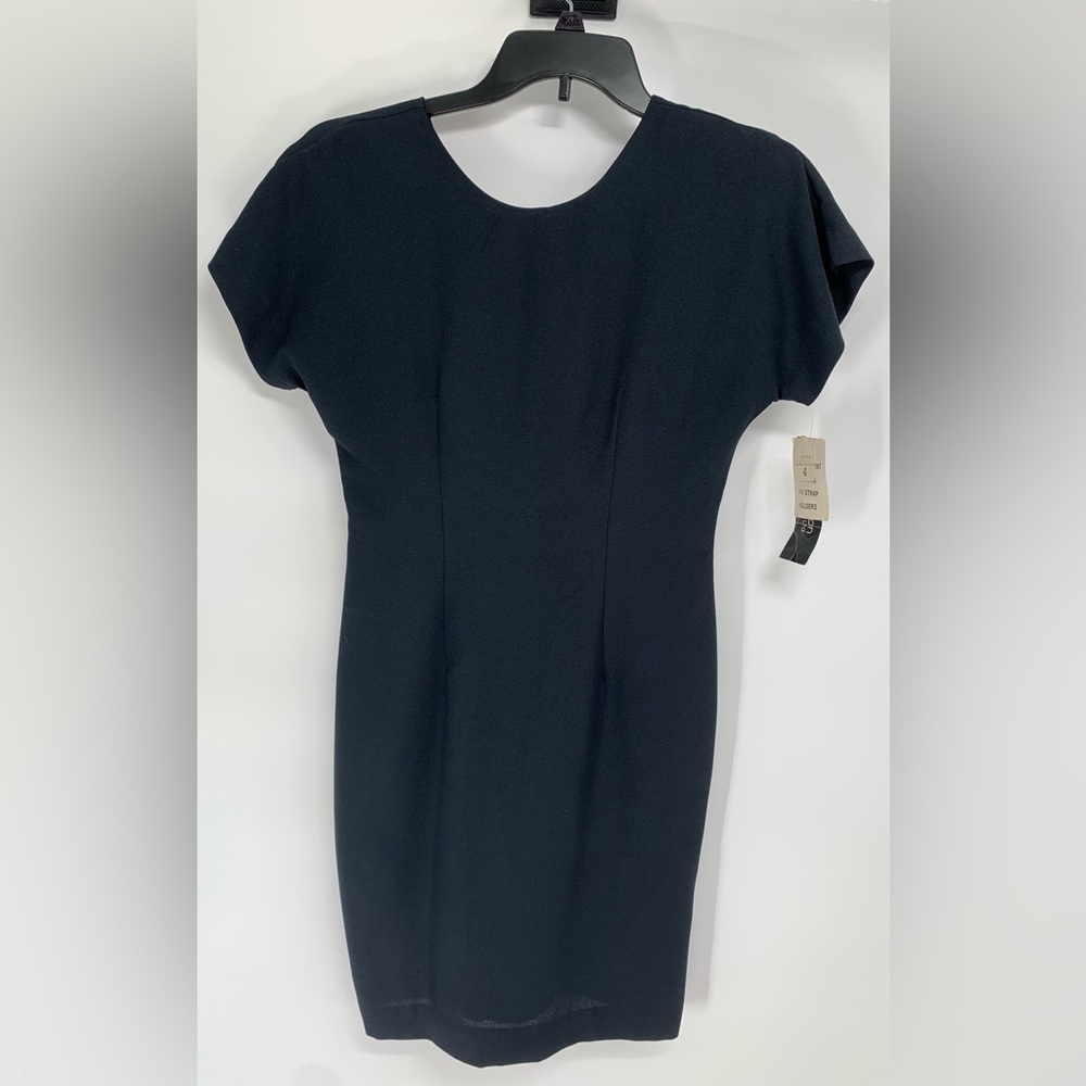 Vintage dress black low back rosette lbd cocktail party petite 4p occasion